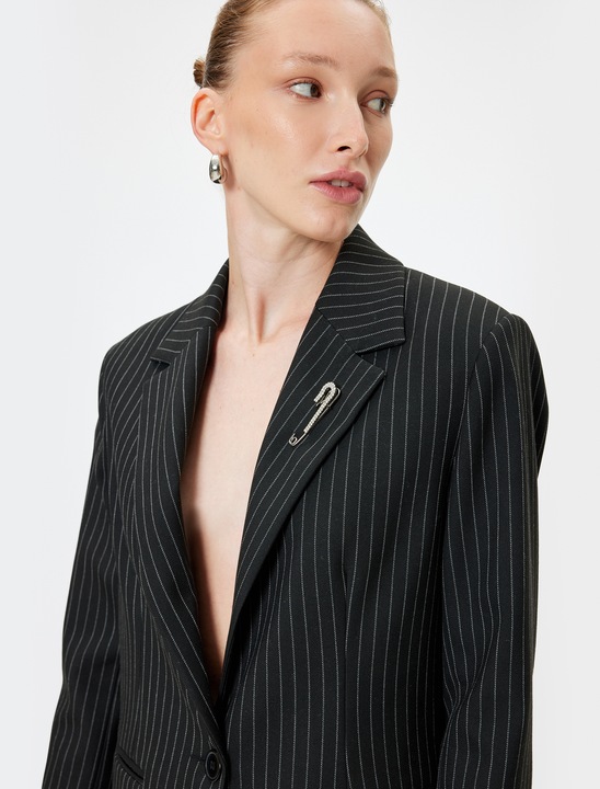 KOTON, Sacou lejer cu dungi, Negru, 2XS