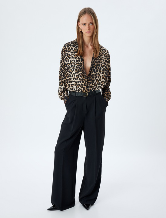 KOTON, Camasa cu model animal print, Bej, 2XS