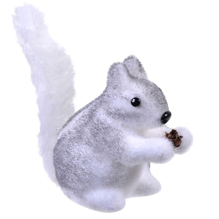 Декоративна коледна фигурка, Катерица, Бяло Сиво, 16 см, Дунапрен
