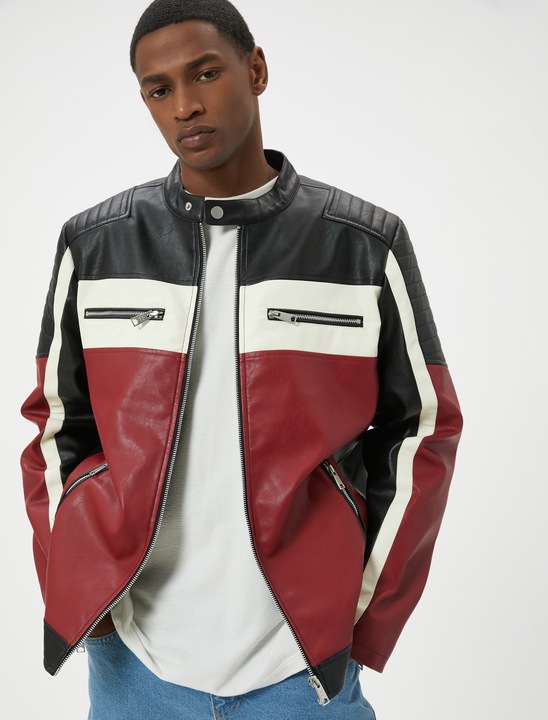 KOTON, Jacheta cu model colorblock si buzunare, Negru, 3XL