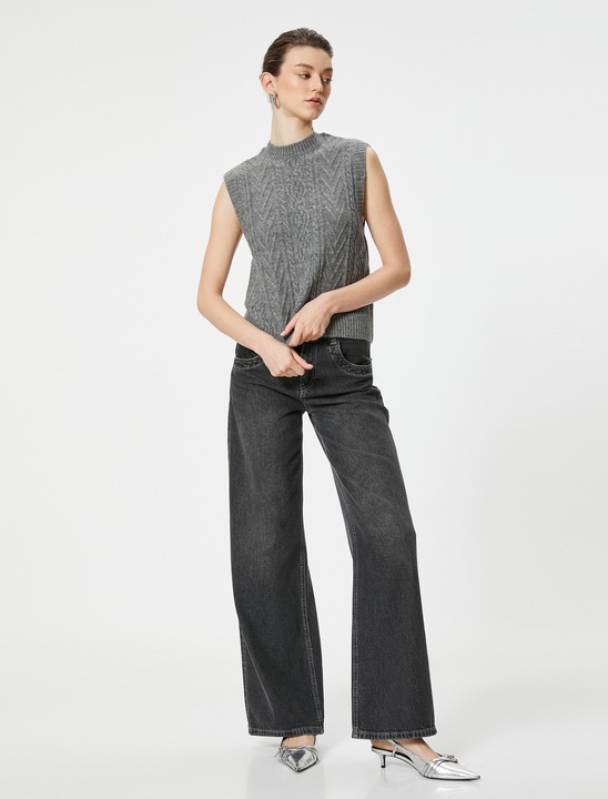 KOTON, Pulover fara maneci cu model torsade, Gri, L