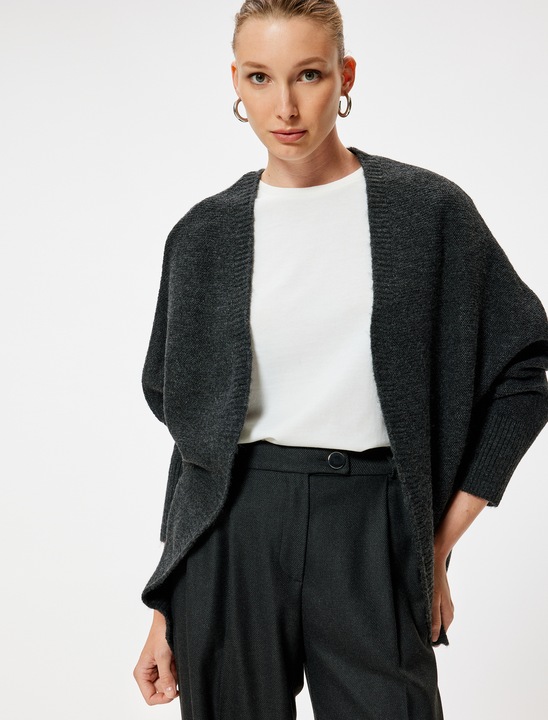 KOTON, Cardigan cu model uni si maneci cazute, Gri antracit, L