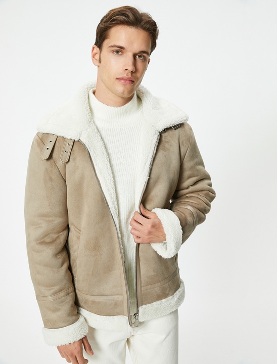 KOTON, Jacheta cu buzunare laterale, Bej, 3XL