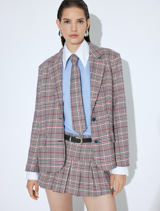 KOTON, Sacou in carouri cu maneci lungi, Rosu