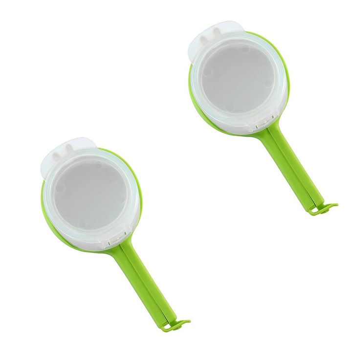 Set de 2 clipsuri pentru alimente, Clip de sigilare multifunctional, pentru pastrarea alimentelor, Verde