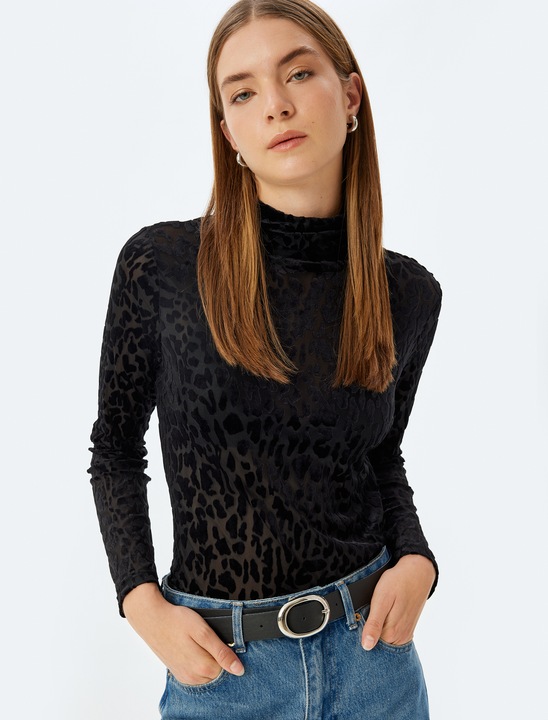 KOTON, Bluza semitransparenta cu imprimeu leopard, Negru, 3XL