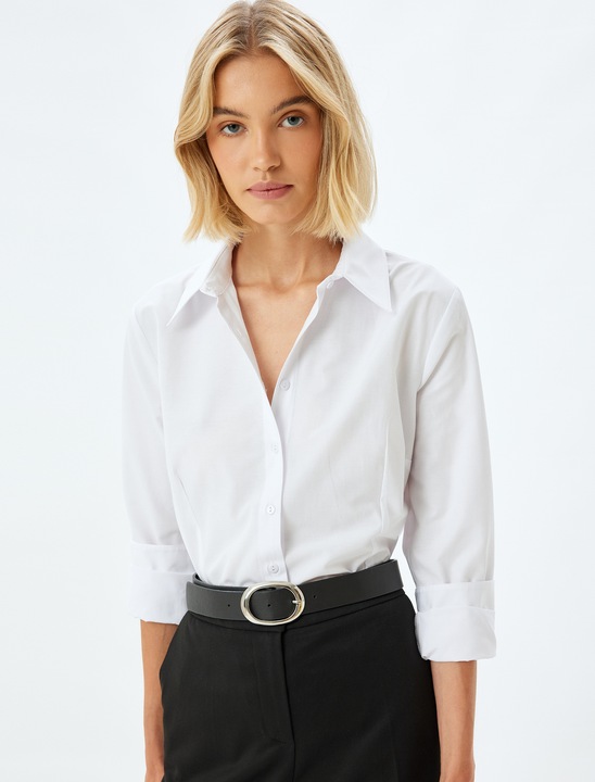 KOTON, Camasa din amestec de bumbac cu model uni, Alb, 32