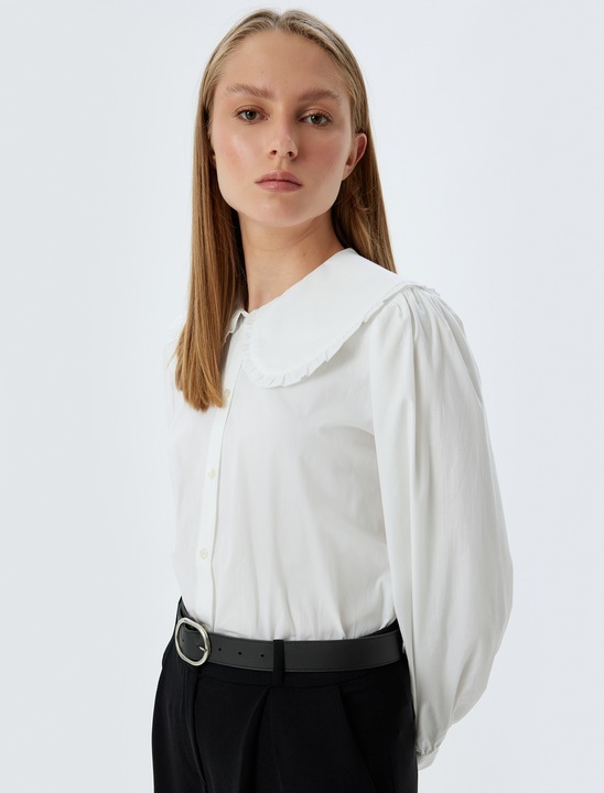 KOTON, Camasa din bumbac cu guler Peter Pan supradimensionat, Alb murdar, 2XS