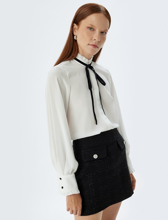 KOTON, Camasa cu guler cu funda, Alb murdar, 2XS