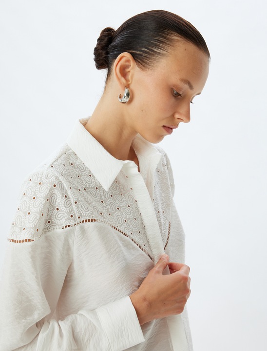 KOTON, Camasa lejera cu model paisley, Alb, 2XS