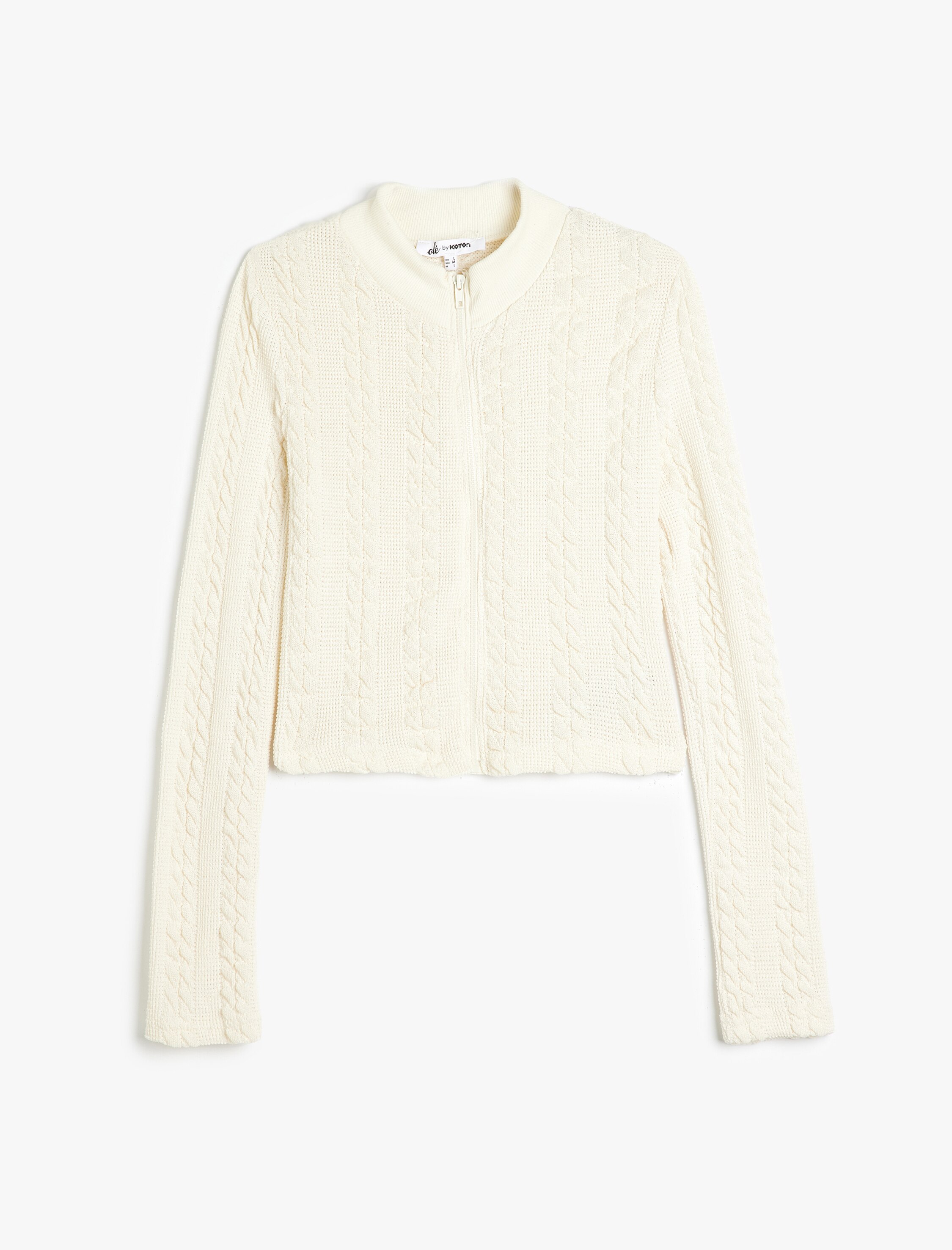 KOTON, Cardigan crop cu fermoar, Alb fildes, L - eMAG.ro