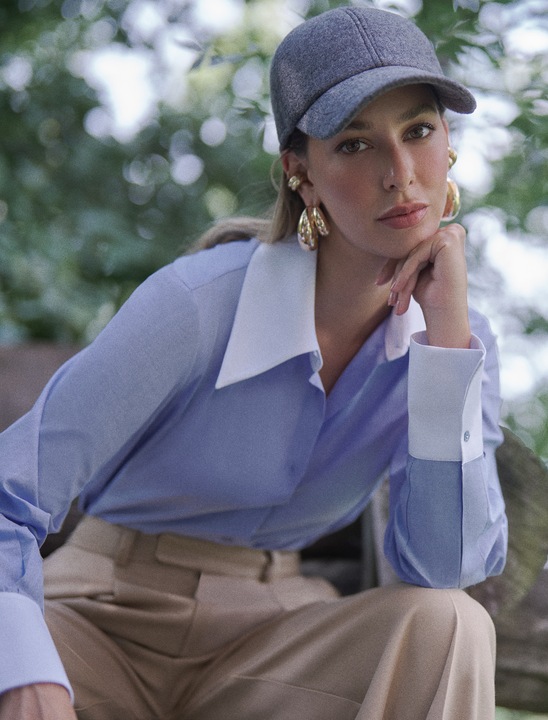 KOTON, Camasa cu guler contrastant, Albastru, 2XS