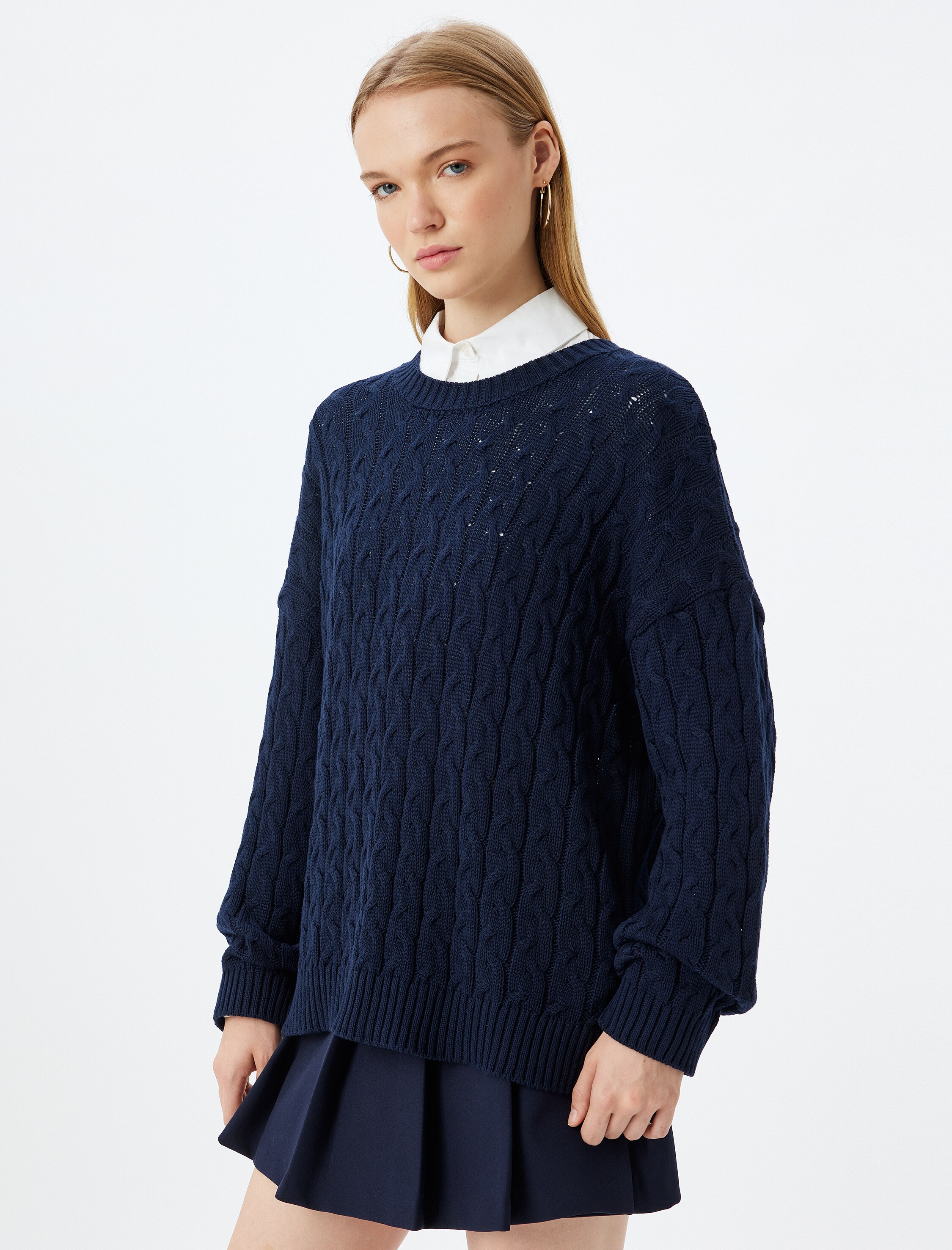 KOTON, Pulover supradimensionat cu model torsade, Bleumarin, M