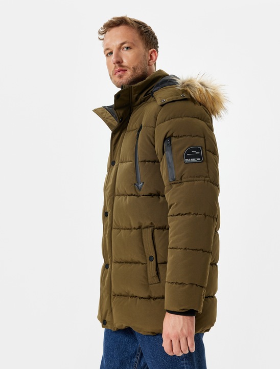 KOTON, Geaca slim fit cu gluga detasabila, Verde, 3XL