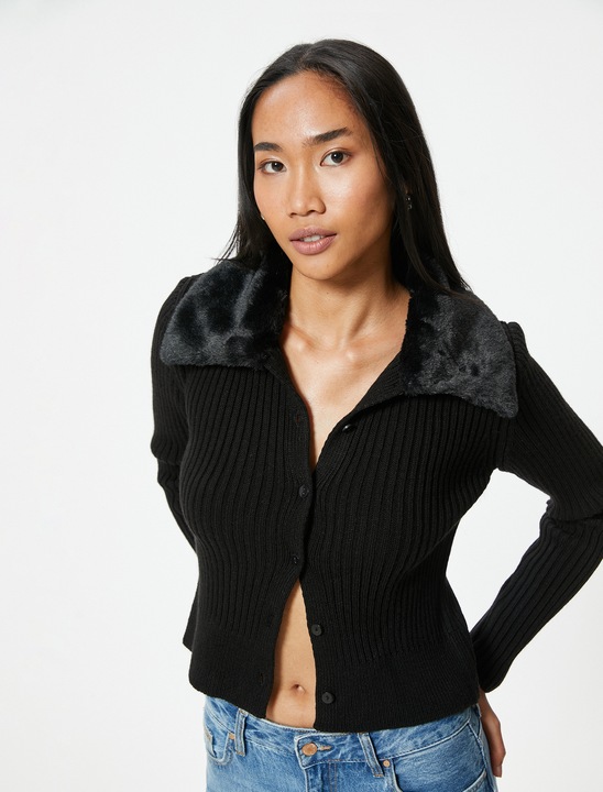 KOTON, Pulover cu decolteu in V, Negru, L