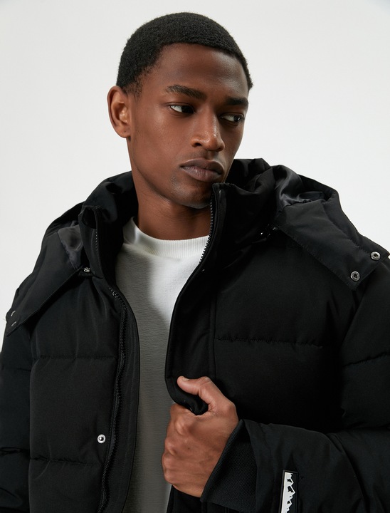 KOTON, Geaca slim fit cu gluga detasabila, Negru, 3XL