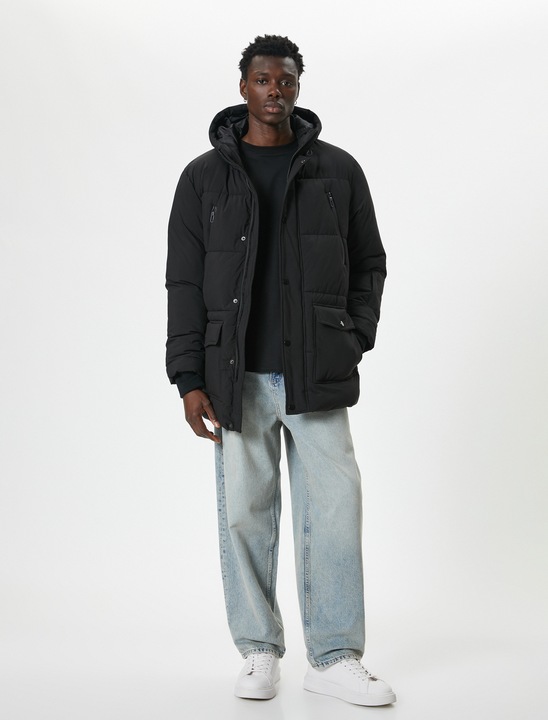 KOTON, Geaca matlasata cu gluga, Negru, 3XL