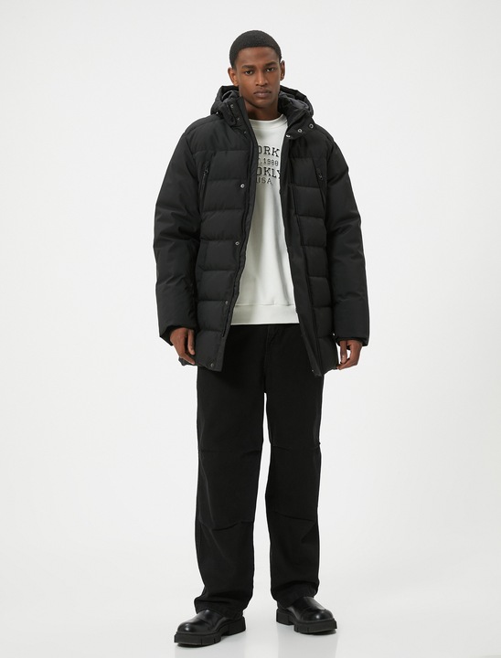 KOTON, Geaca matlasata cu gluga, Negru, 3XL