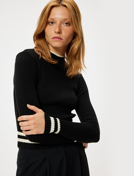 KOTON, Pulover cu decolteu la baza gatului, Negru, L