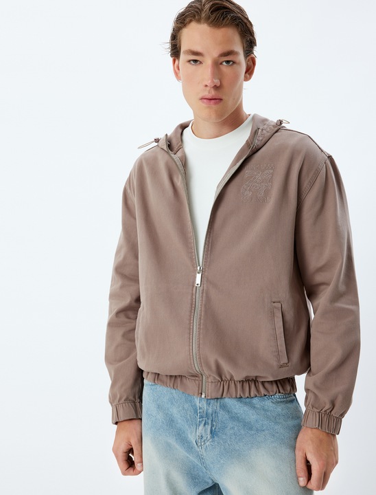 KOTON, Jacheta cu gluga si buzunare oblice, Maro