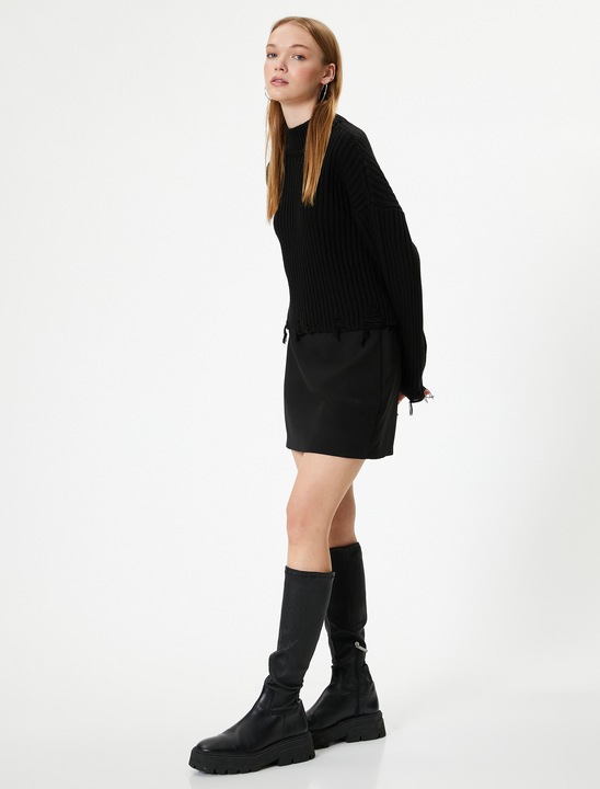 KOTON, Pulover striat cu maneci cazute, Negru, 3XL