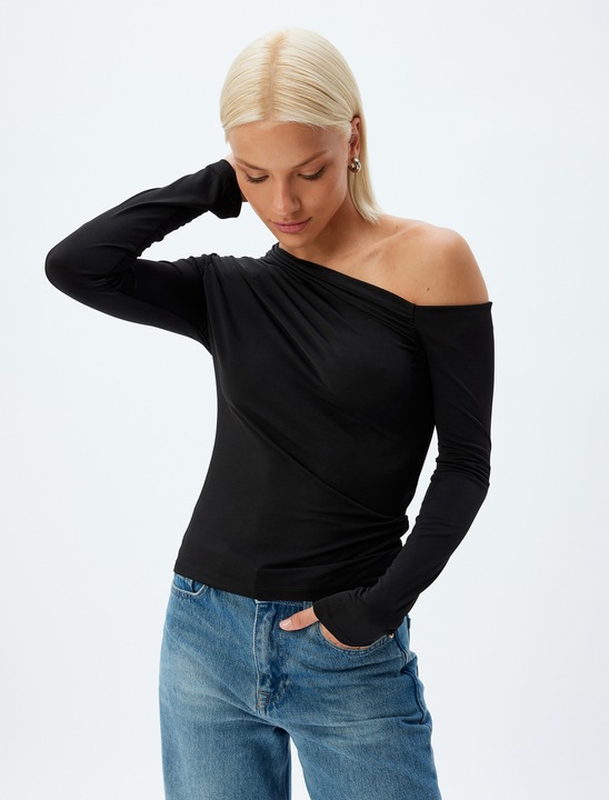 KOTON, Bluza cu decolteu pe un umar, Rosu inchis, 3XL