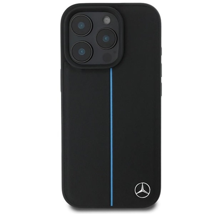 Калъф Mercedes-Benz Blue Line Leather MagSafe, съвместим с iPhone 16 Pro Black