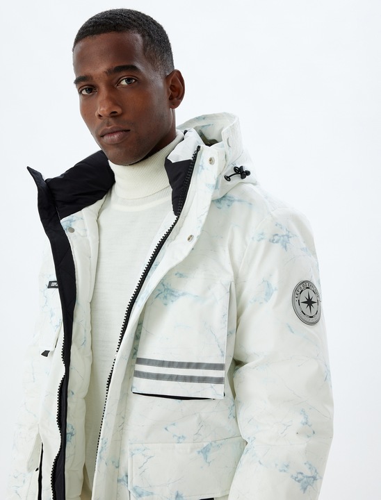 KOTON, Geaca cu vatelina, gluga si buzunare multiple, Gri, 3XL