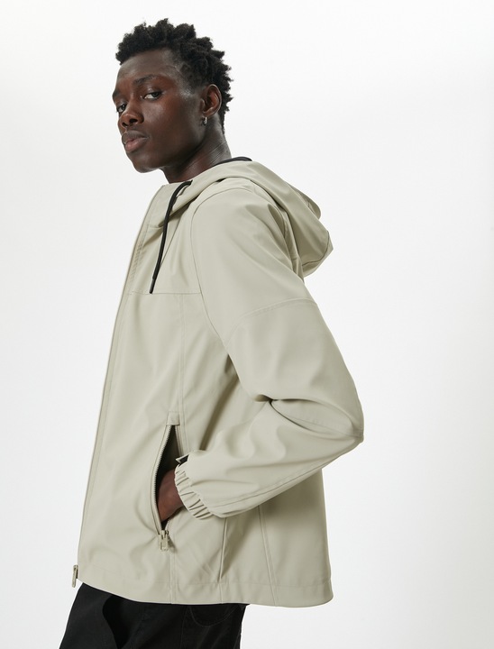 KOTON, Jacheta slim-fit cu gluga, Bej, 3XL