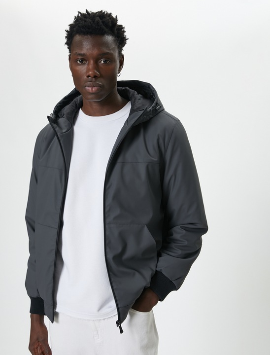 KOTON, Jacheta slim-fit cu gluga, Gri, 3XL