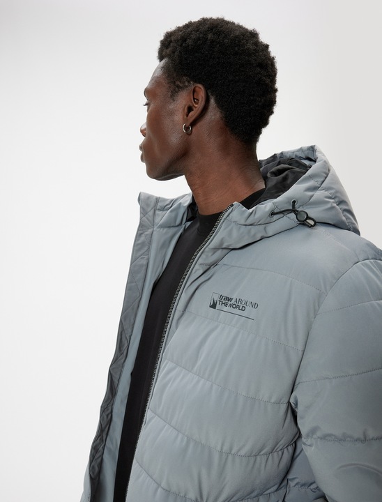 KOTON, Geaca slim-fit cu aspect matlasat, Gri, 3XL