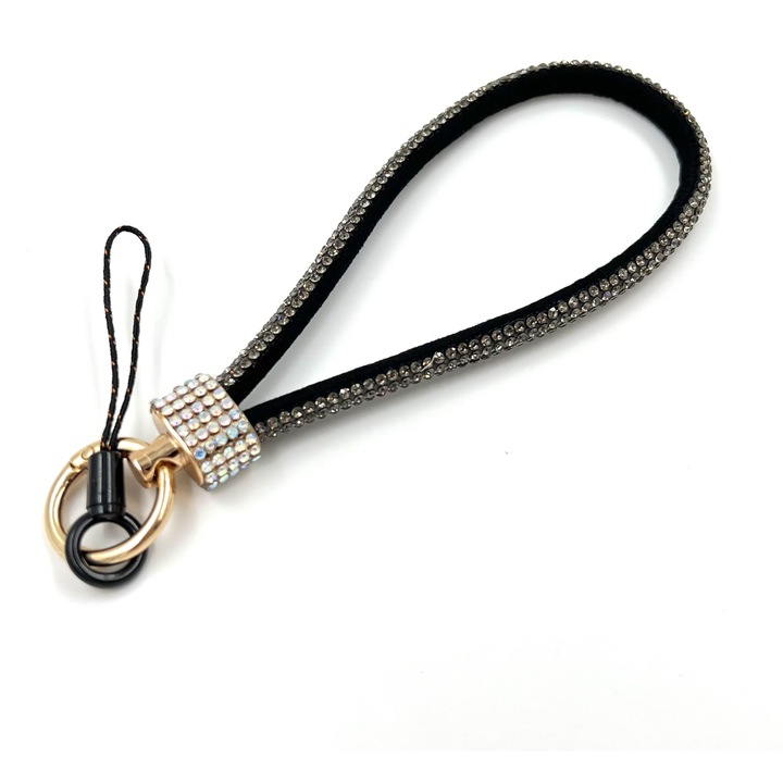 Snur telefon tip bratara, design modern cu strasuri, Negru