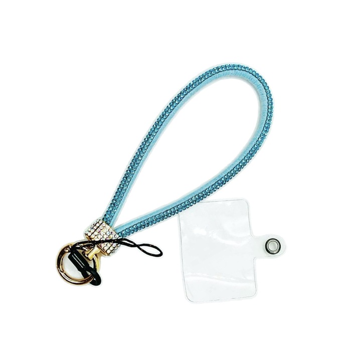 Snur telefon tip bratara, design modern cu strasuri, Bleu