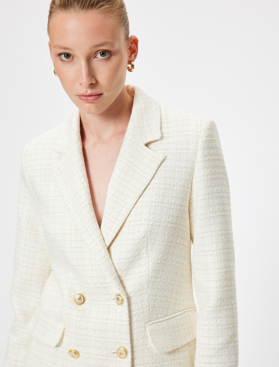 KOTON, Sacou slim fit din tuid, Alb fildes, 2XS