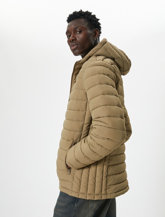 KOTON, Geaca cu aspect matlasat si gluga, Maro, 3XL