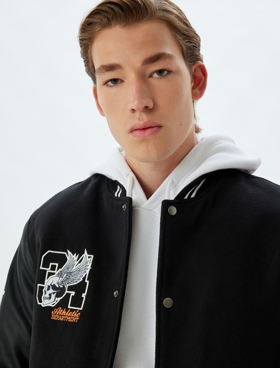 KOTON, Jacheta varsity slim-fit, Negru, 3XL