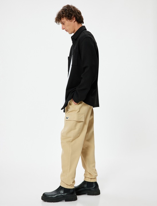 KOTON, Pantaloni de trening cargo cu talie medie, Bej