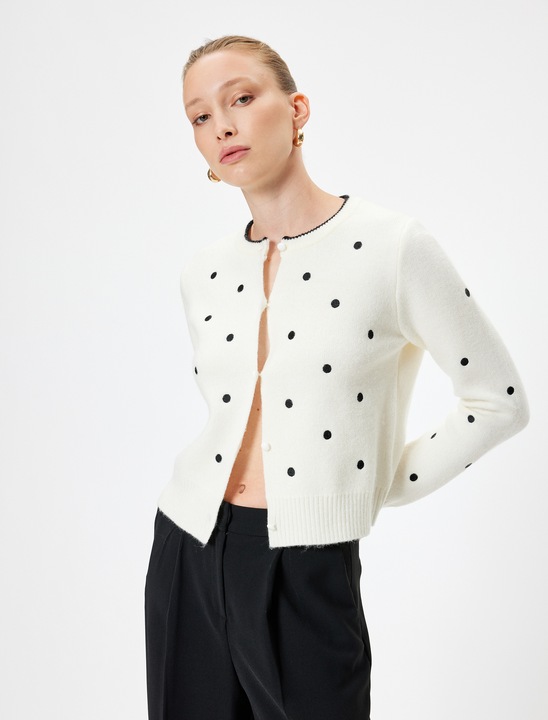 KOTON, Cardigan cu nasturi si buline, Alb fildes, L