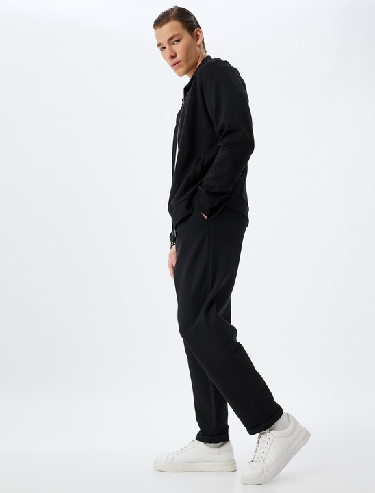 KOTON, Pantaloni de trening uni din amestec de bumbac, Negru