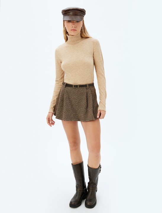 KOTON, Pulover regular fit cu guler inalt, Maro camel, L