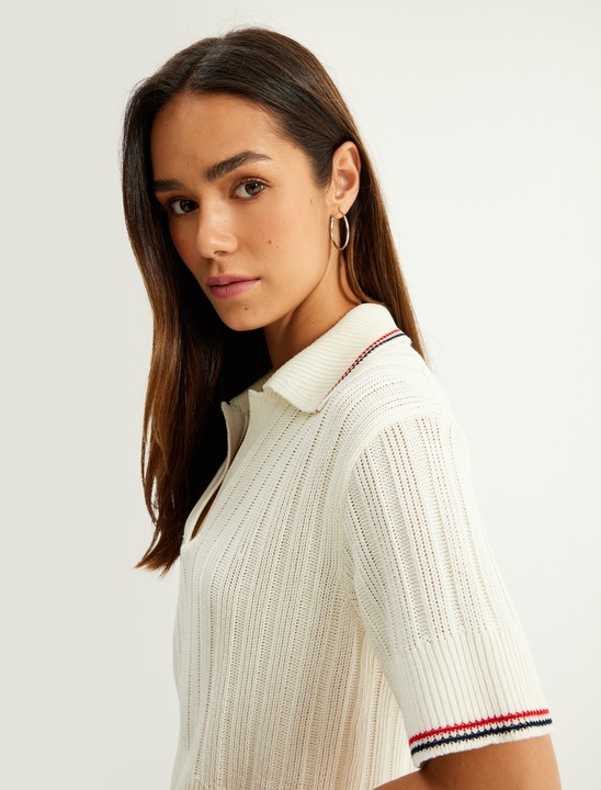 KOTON, Pulover cu decolteu in V, Alb fildes