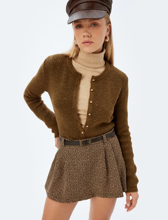 KOTON, Pulover din amestec de bumbac cu decolteu rotund, Kaki, L