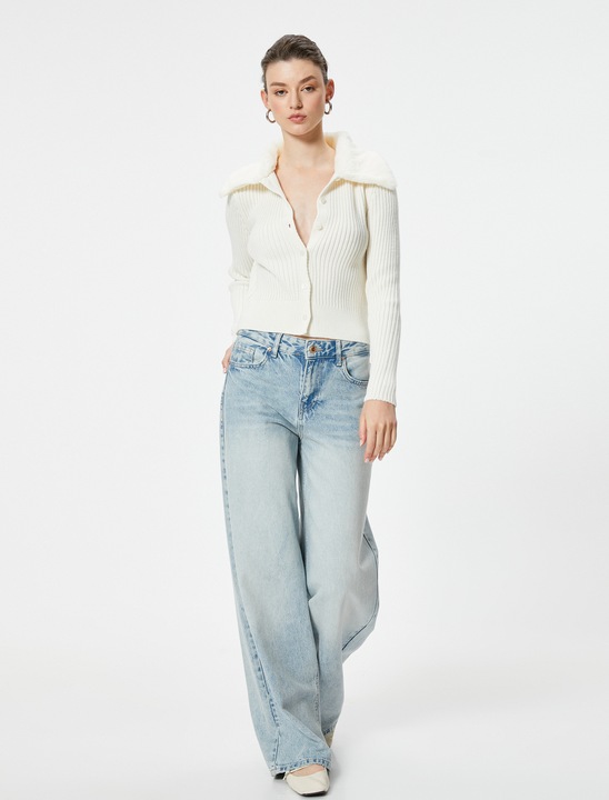 KOTON, Cardigan cu aspect striat, Alb fildes, L