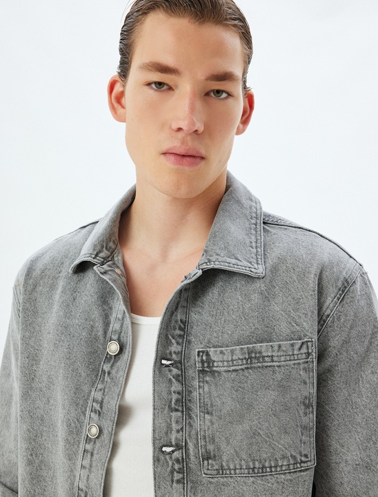 KOTON, Jacheta relaxed fit din denim, Gri, 3XL