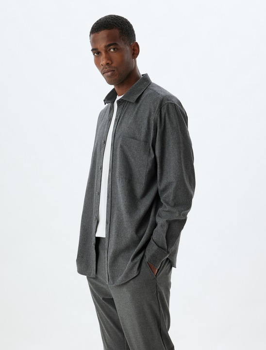 KOTON, Camasa din amestec de bumbac cu buzunar frontal, Negru