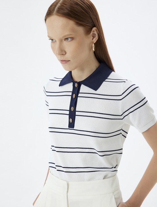 KOTON, Pulover polo cu maneci scurte, Bleumarin, L