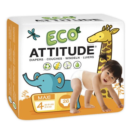 Scutece ecologice de unica folosinta Marimea 4 (9-14 kg), 26 buc, Attitude