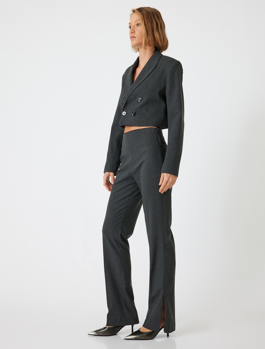 KOTON, Pantaloni cambrati si eleganti cu talie inalta, Gri antracit, 46