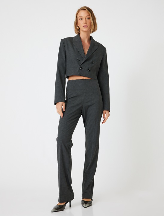 KOTON, Pantaloni cambrati si eleganti cu talie inalta, Gri antracit, 46