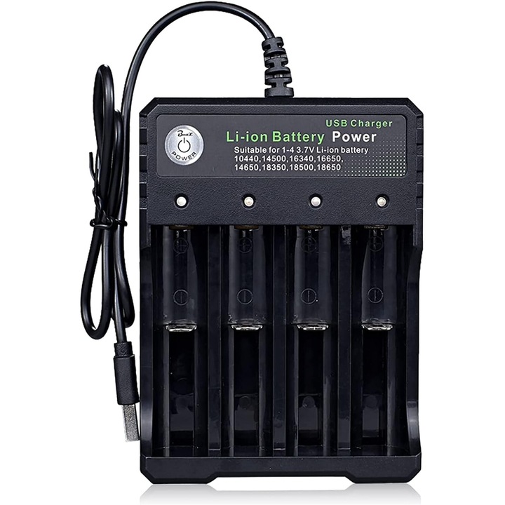 Incarcator de baterii USB 18650 Incarcator cu 4 compartimente pentru baterii TR IMR de 3,7 V Li-ion Incarcator universal de baterii litiu reincarcabil inteligent USB Potrivit pentru 10440 14500 16340 16650 14650 18350 18500 18650